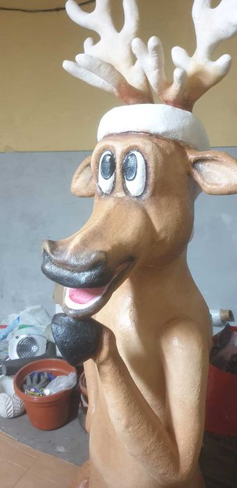 Cenário de Natal Grande Escala Exterior - Trenó e Renas Artesanais em Fibra de Vidro