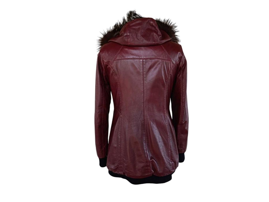 Шкіряна куртка жіноча Albertini Collezione з хутром бордова 50-52 (XL)