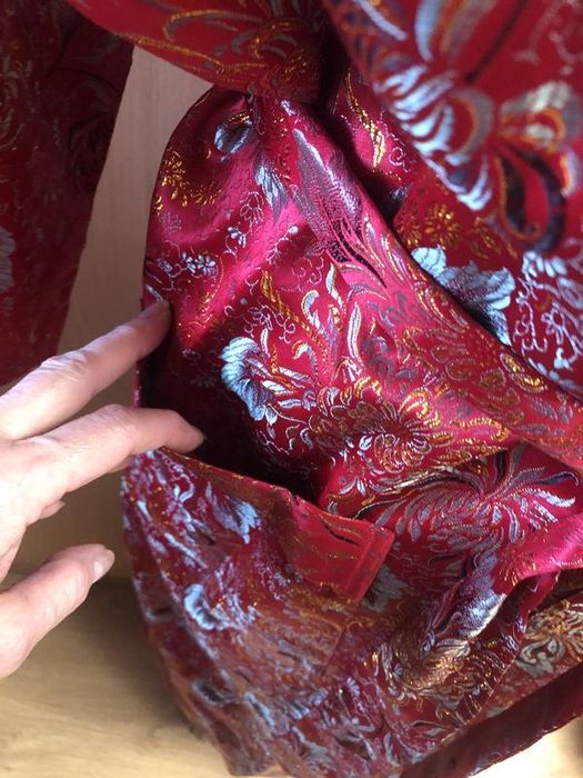 Красивое кимоно из бордовой парчи винтаж унисекс l-xxl