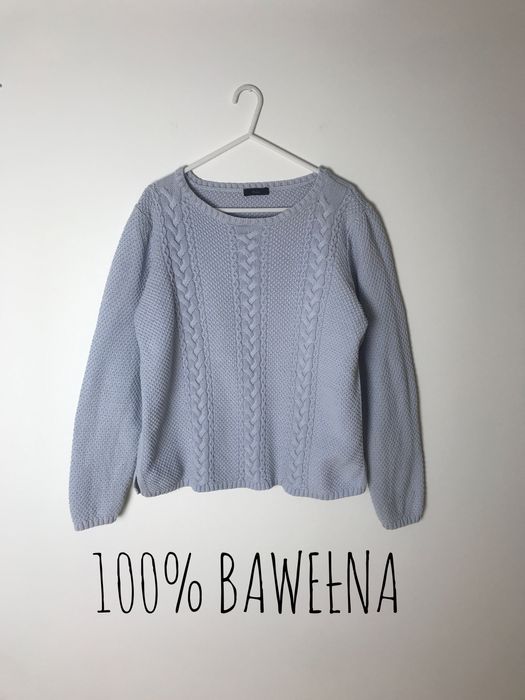 Jasnoniebieski, błękitny bawełniany sweter, szerokie rękawy baby blue