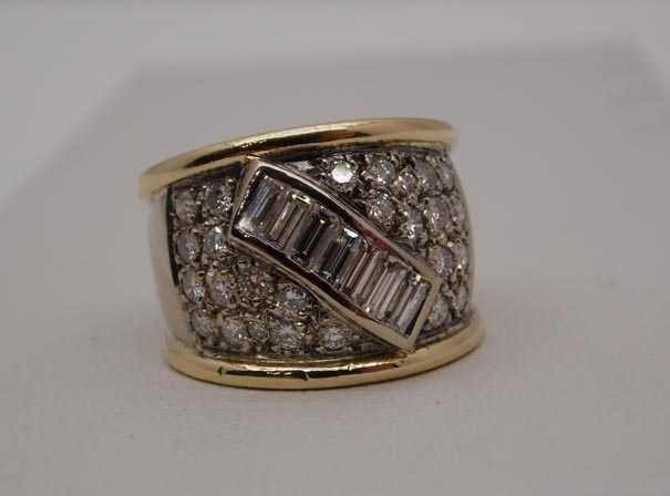 Złoty dwukolorwy szeroki pierścionek z diamentami 1,30 ct. R.13