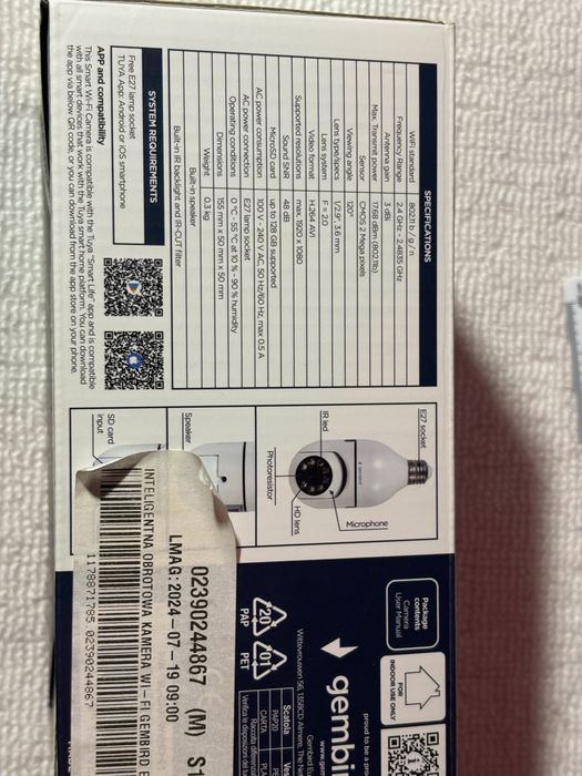 Wifi i karta sd Gembird tsl-Cam-wrhd-01 kamera na gwinte e27