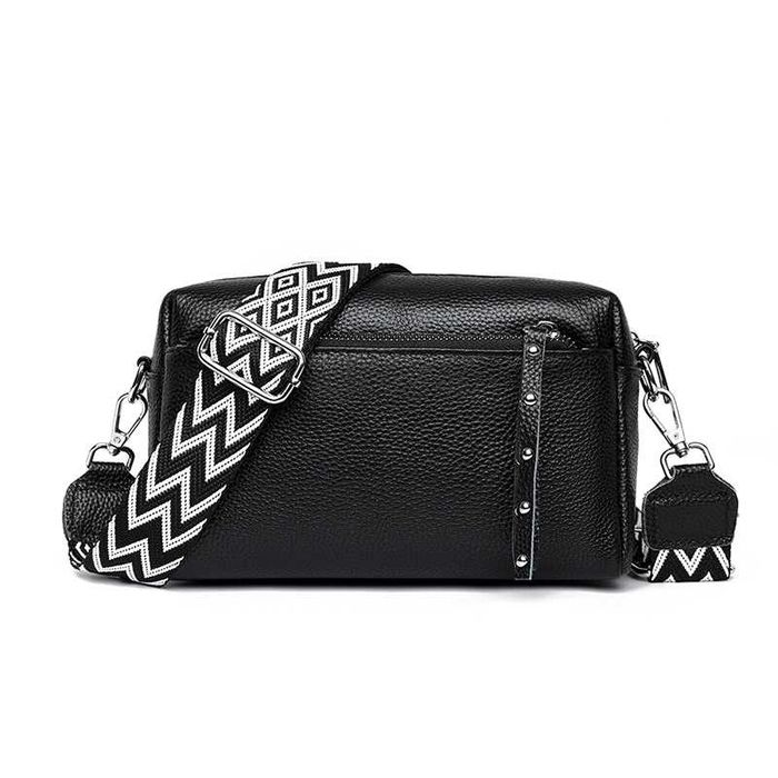 Nowa czarna skorzana torebka listonoszka 2 paski