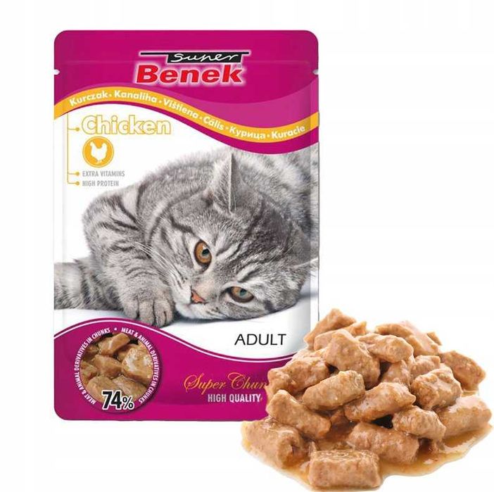 Saszetki dla kota SUPER BENEK Mokra Karma dla kota  Mix Smaków 24x100g