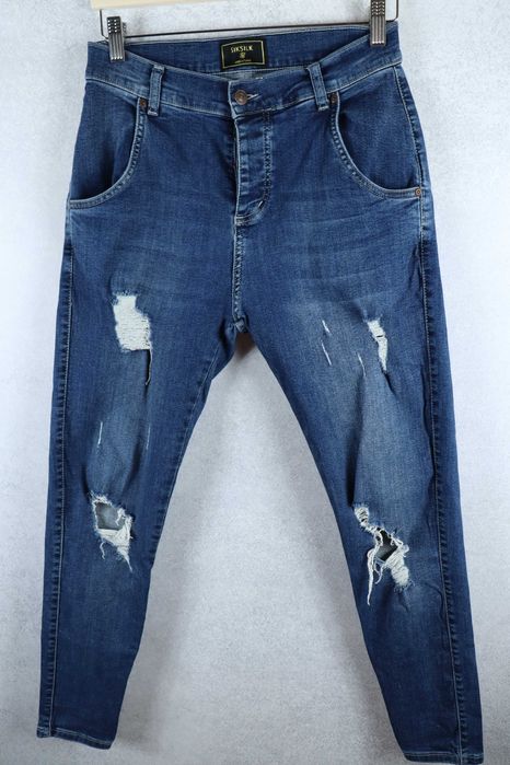 Siksilk męskie spodnie jeansy skinny fit stretch rurki z dziurami przetarciami W28 XS