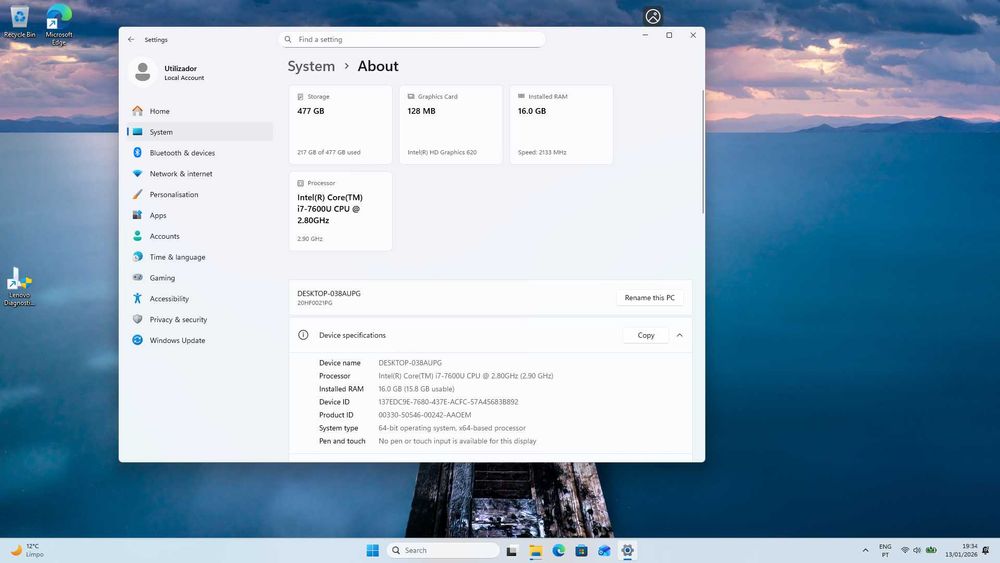 Portátil Lenovo T470s i7-7600U 16GB RAM 500GB SSD