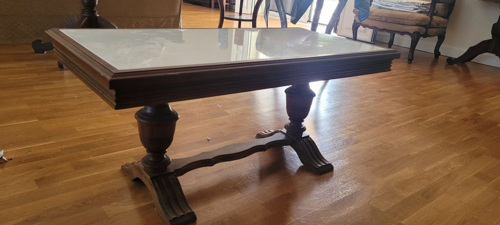 Mesa de centro madeira e tampo de mármore