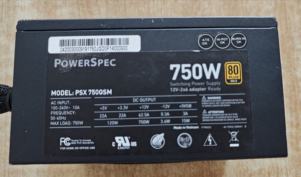 Блок живлення PowerSpec 750 W 80 Plus Gold