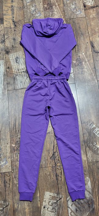 Fioletowy dres damski z kapturem bawełna premium najwyższa jakość  S