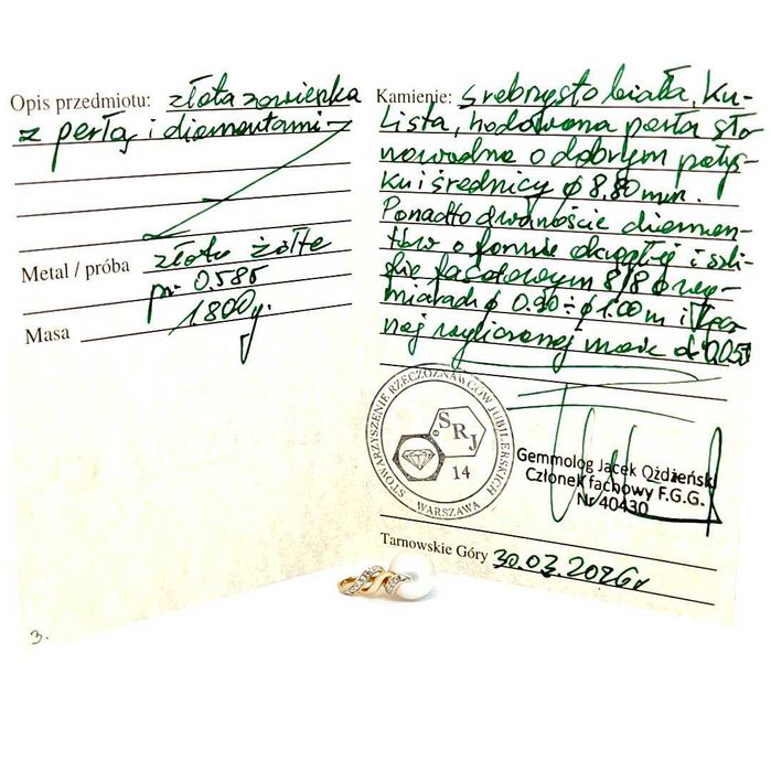 Złota przywieszka z perłą i diamentami (24/7/26)