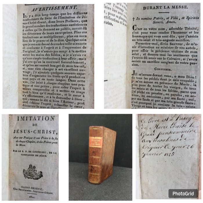 L'Imitation de Jesus-Christ avec une Pratique...1821. Com dedicatória manuscrita e assinada. Raro. Envio grátis