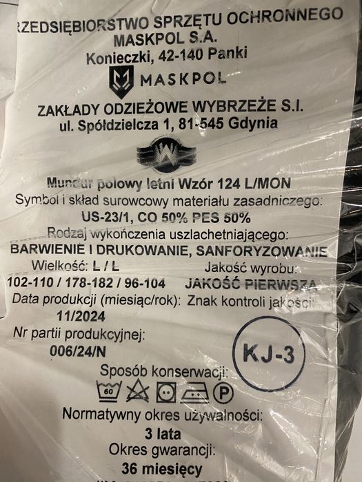Mundur wojskowy letni L/L