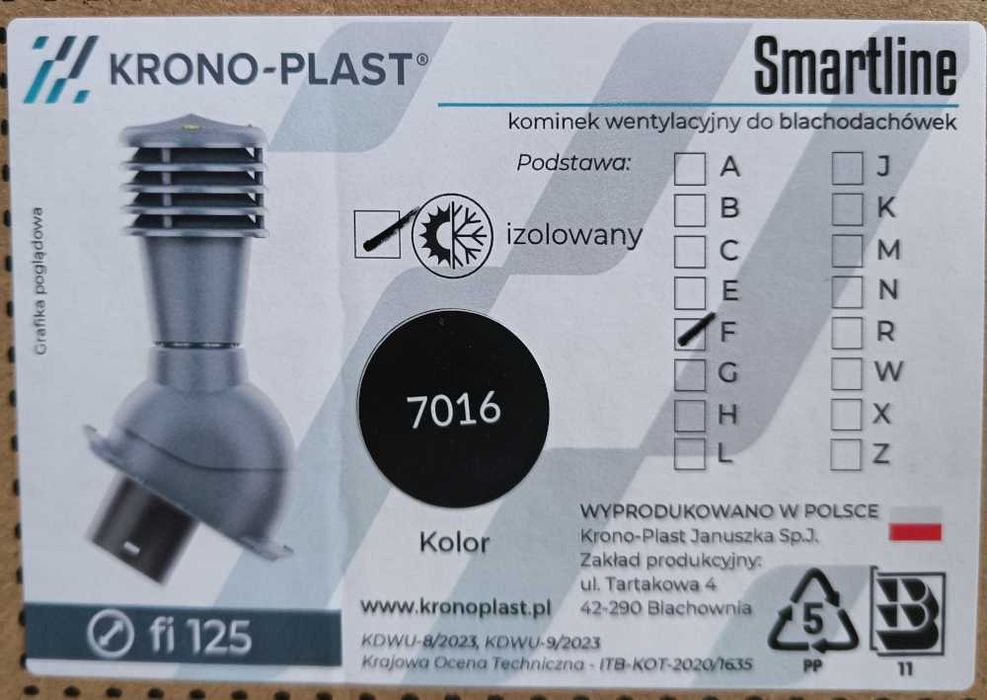 Kominek Kronoplast ocieplany fi 125 antracyt RAL 7016 profil F