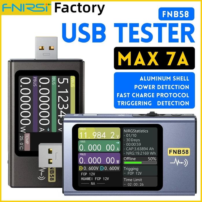 USB тестер FNIRSI FNB58 BT з Bluetooth, PD, QC