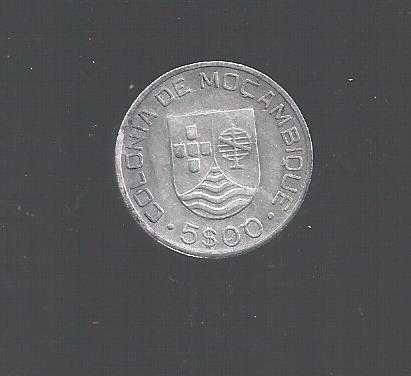 MOÇAMBIQUE EX-COLONIA  5$00 ESCUDOS  1935     PRATA