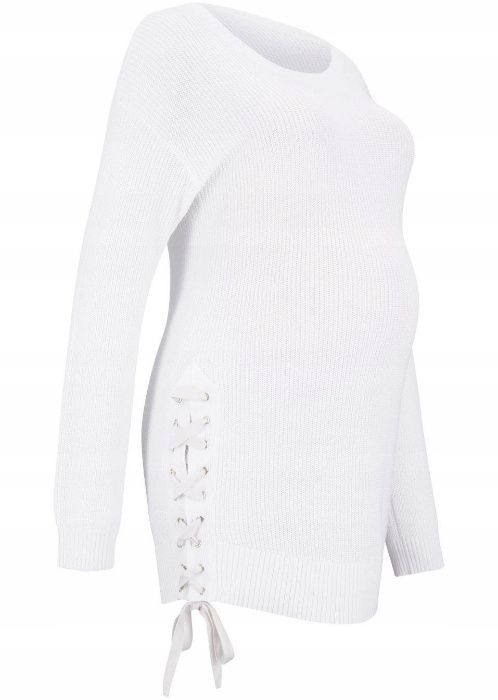 Biała ciążowa tunika dzianinowa, sweter bawełna 38