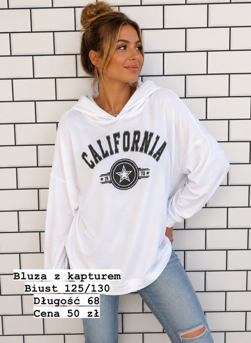 Bluza z kapturem biust 120/130 biala