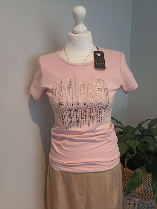 T-shirt pudrowy róż Guess roz.M