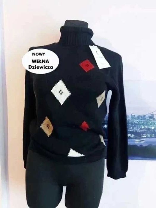 Okazja! Piękny Premium Wełniany sweter damski M/L uniwersalny