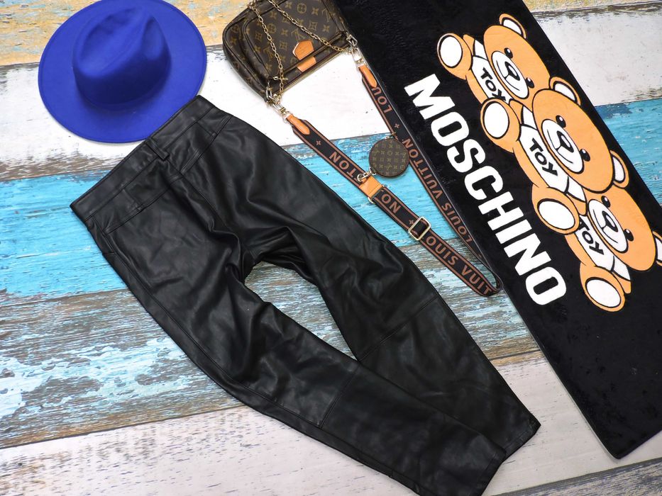 H&M Skórzane spodnie ocieplane kant wysoki stan 36