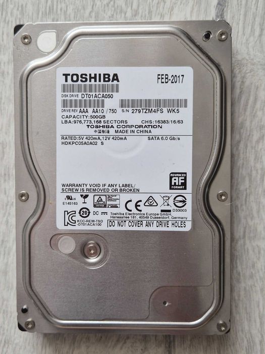 Жорсткий диск для ПК 500GB Toshiba (3.5"\SATA3\7200RPM\32MB cache)