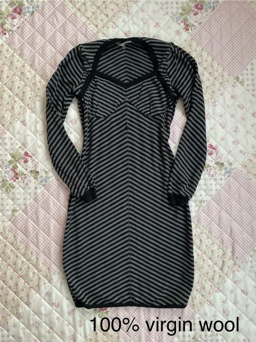 Szara sukienka w paski S 36 sportmax premium 100% wełna alternative