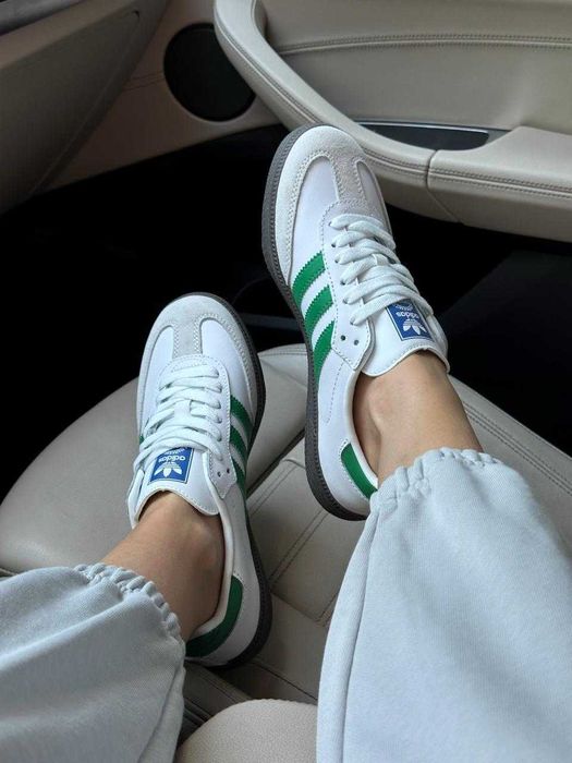 Кросівки Adidas Samba White Green (36-45) Адідас самби біло-зелені