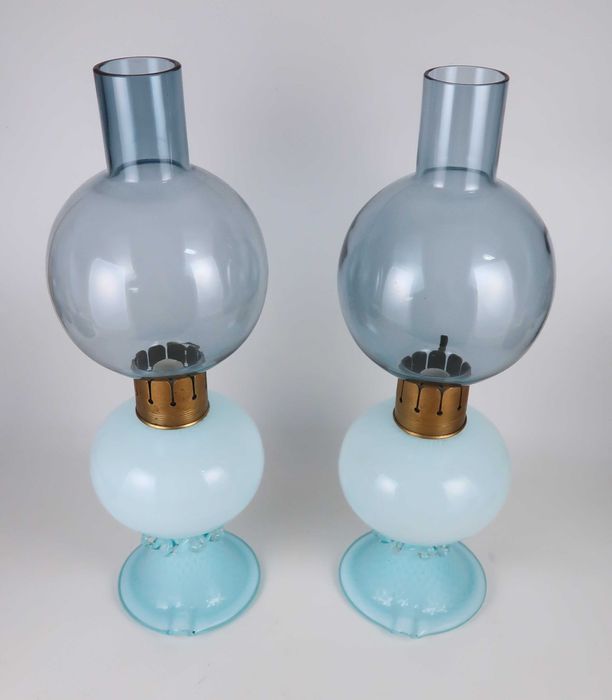 Par de candeeiros Art Deco Vidro Opalino