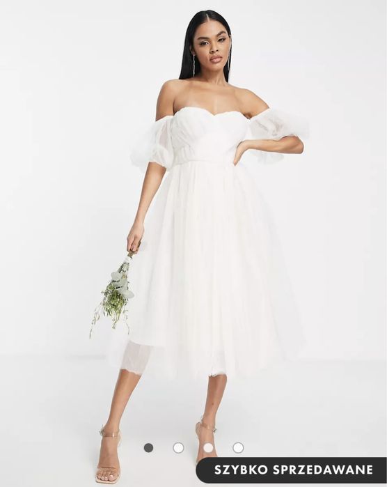 Sukienka na poprawiny suknia ślubna 36/34 Lace & Beads rękawki midi