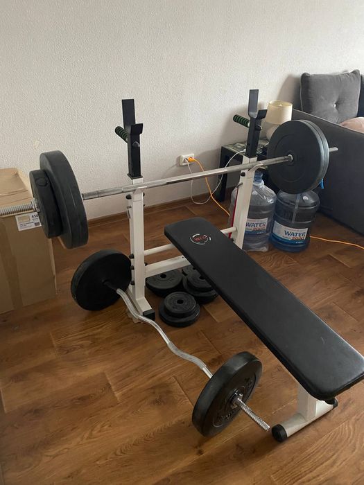 Лава для жиму WCG з грифами, млинами та гантелями - комплект