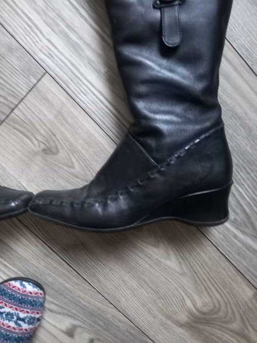 NEXT SKÓRA NATURALNA czarne komfortowe kozaki roz 39 koturn