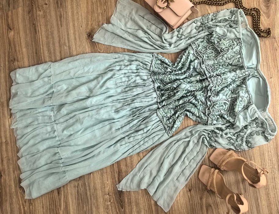 Asos piękna bogato zdobiona perełki 46 XXXL impreza wesele sylwester