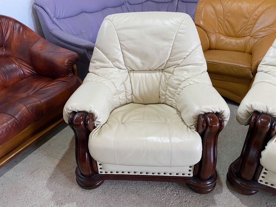 Шкіряний 3-місний диван+2-місний диван+крісло на дубовому каркасі