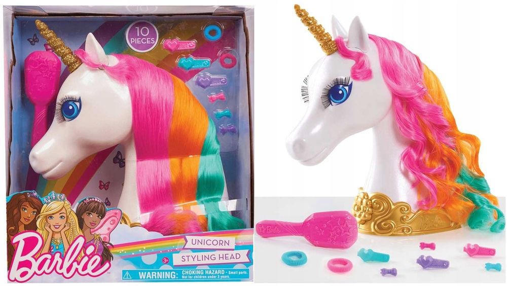 BARBIE Głowa Konia Jednorożec do Czesania TĘCZOWY