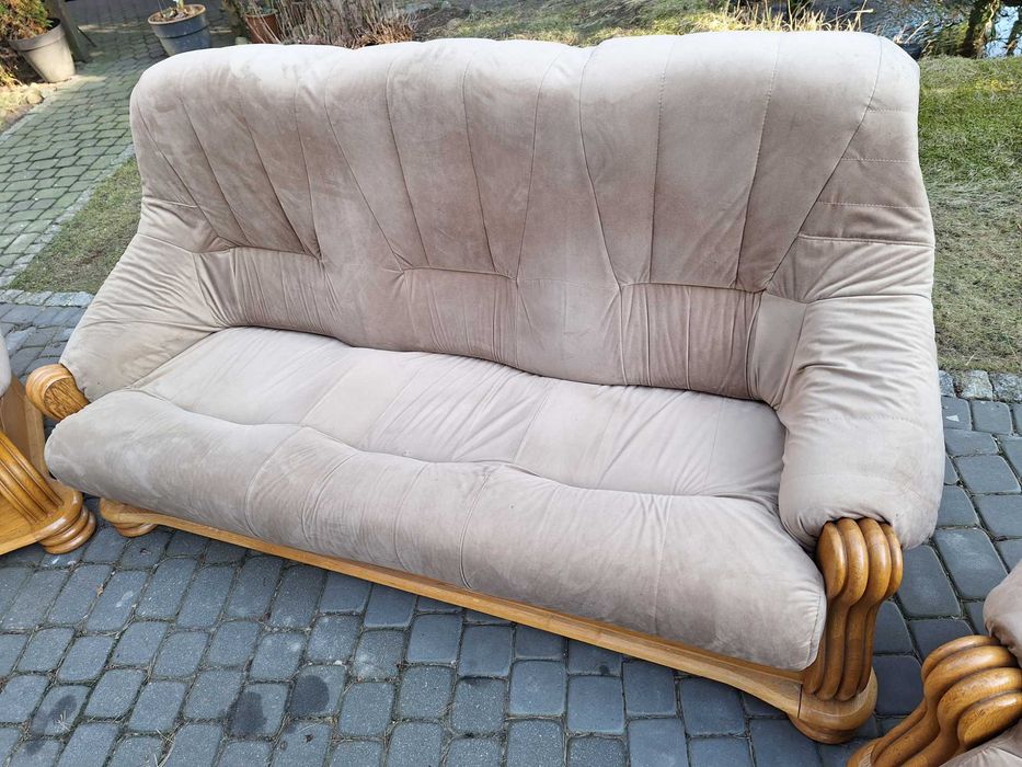 Wypoczynek dębowy, kanapa, 2 fotele