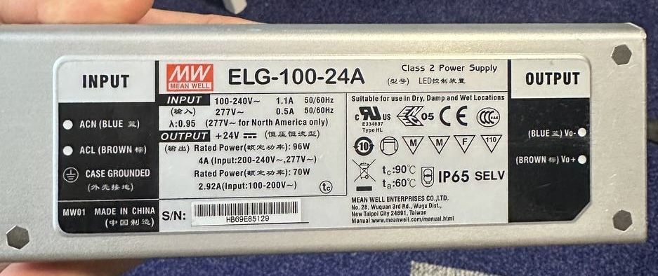 Блок питания Mean Well ELG-100-24A 24 V 96 W IP65 — оригинал