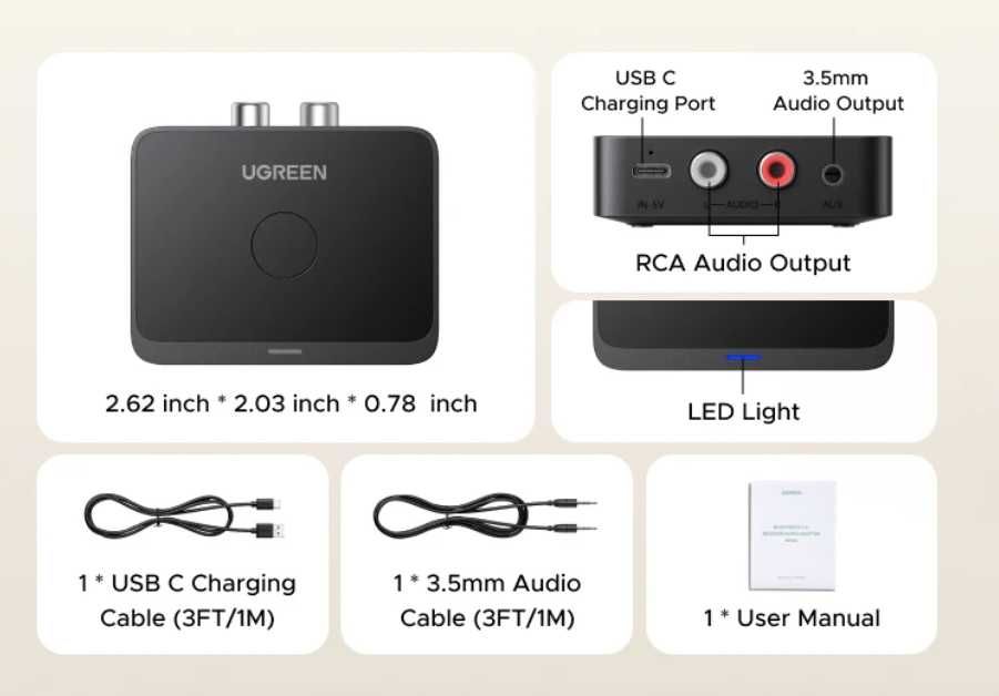 Блютуз ресивер Ugreen LDAC приемник Receiver Bluetooth BT505