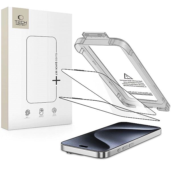 Szkło hartowane Tech-Protect Quick Set+ 2-pack na iPhone 15 Pro Max -