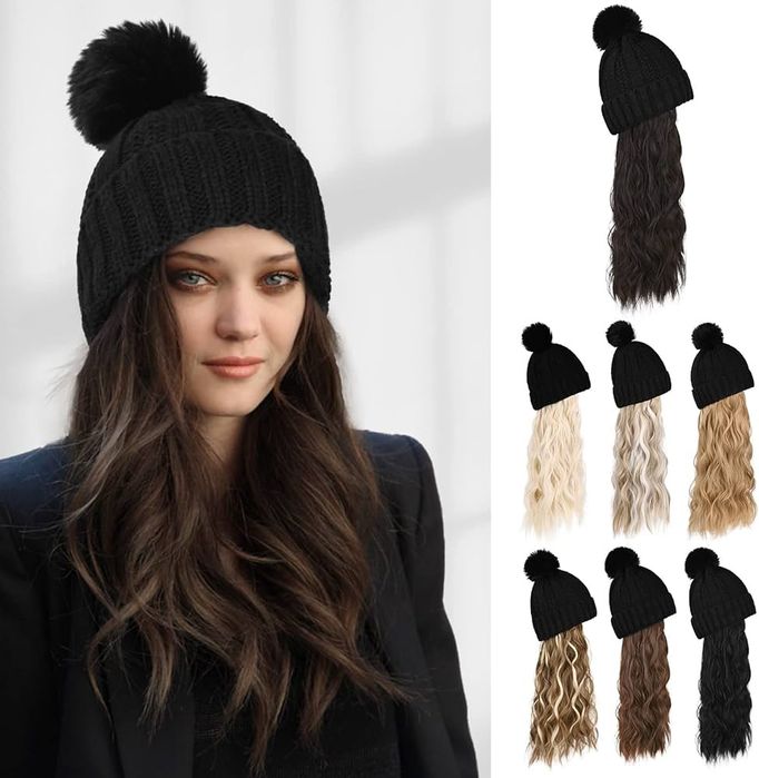 FLUFYMOOZ czapka peruka 50cm faliste kręcone syntetyczne czarno-brązow