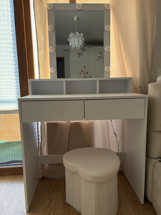 Toaletka biała 80 cm z 2 szufladami