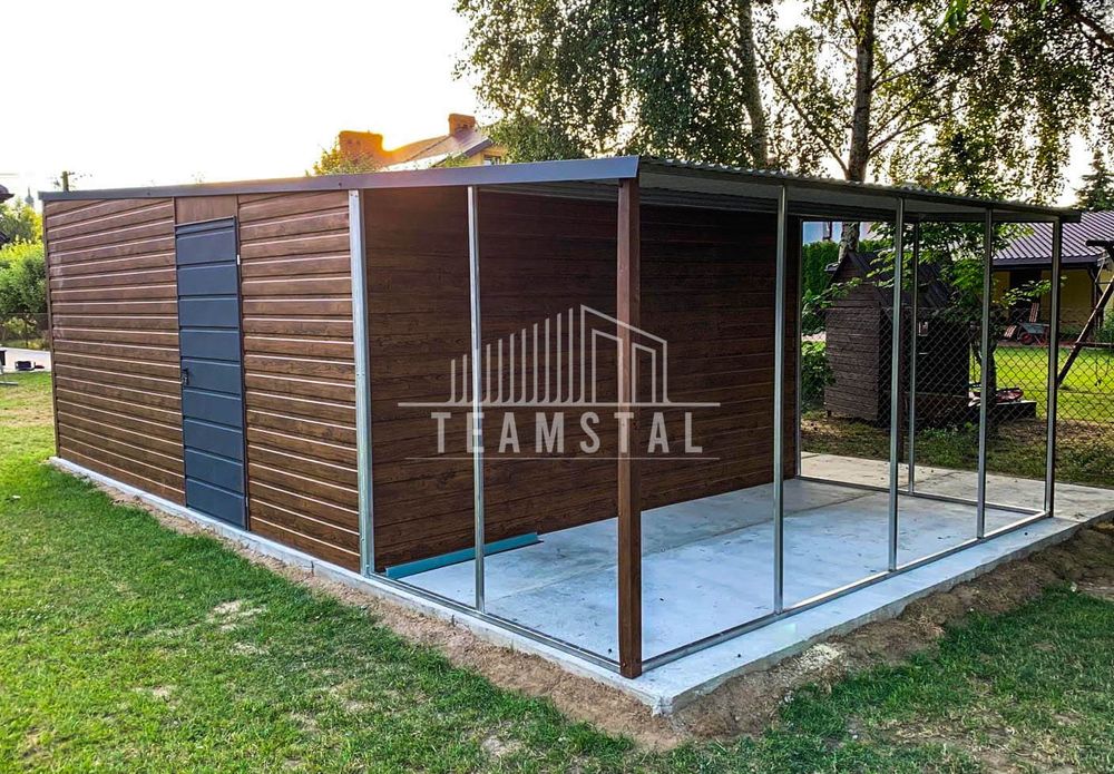 GARAŻ BLASZANY 4m x 6m - spad tył Brama - wiata - drzwi  TS375
