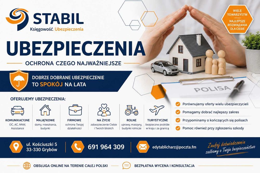 Ubezpieczenia OC AC Dom Firma Życie Rolne | STABIL Grybów