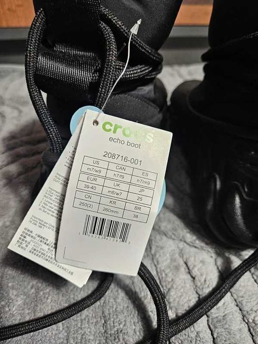 crocs echo boot black/black 39/40 buty zima śniegowce kalosz z futrem