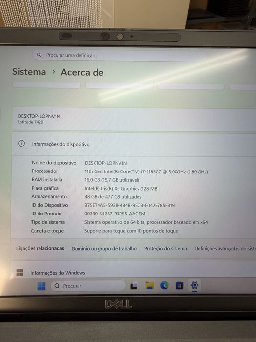 Dell Latitude 7420 i7 16Gb Ram 512Gb SSD 14Pol FHD Tatil