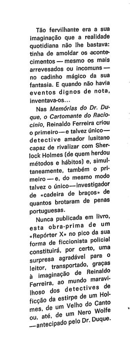 "Memórias extraordinárias do Dr. Duque, o cartomante do raciocínio" de Reinaldo Ferreira [Novo]
