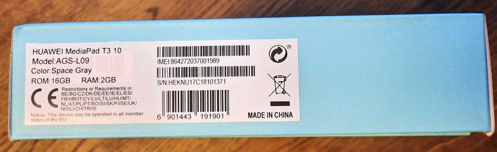 TABLET HUAWEI MediaPad T3 10 AGS-L09 9.6" 16GB RAM 2GB srebrny NOWY !