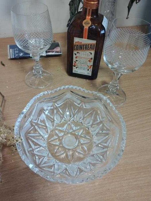 Винтаж СССР фужер бокал на ножке полированный хрусталь 190 мл, рисунок