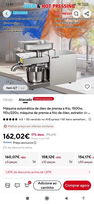 Máquina de extração de óleo a frio e quente 1500w