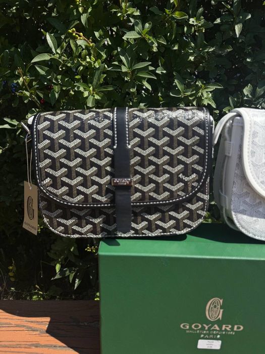 Сумка Goyard месенджер через плече гуаярд чорна і біла з коробкою і бе