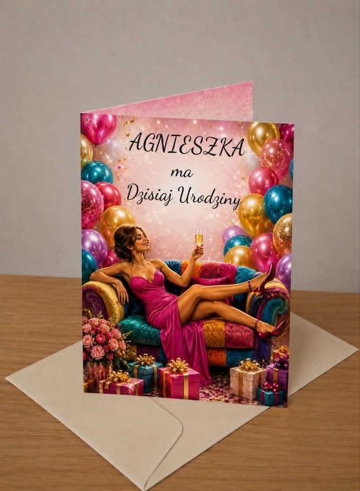 Kartka Urodzinowa Personalizowana - Dziewczyna na Sofie